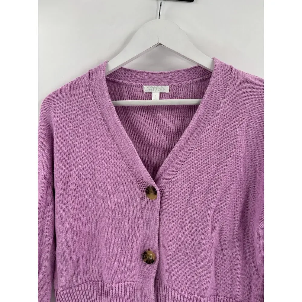 Abound Cardigan Sweater Womens Small Purple Buttons Knit 100% Cotton Stretch